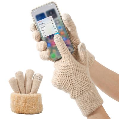 1 Paio Guanti Invernali in Maglia Spessi Peluche Tinta Unita Doppio Strato Touchscreen Alta Elasticità Antivento Mantieni Caldo Guanti da Ciclismo