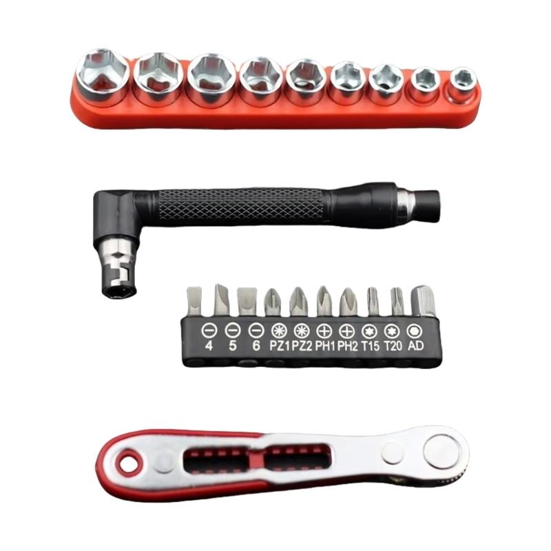 

36 Tooth Magnetic Ratcheting Screwdriver Double Drive Tools With L Shape Socket Wrench and Bits Set For Tight Space 1