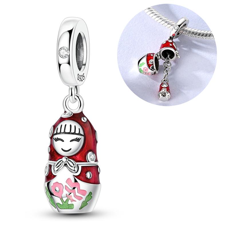 Original 925 Silver Charms Openable Matryoshka Dolls Suitcase Fit Bracelet Diy Fine Jewelry