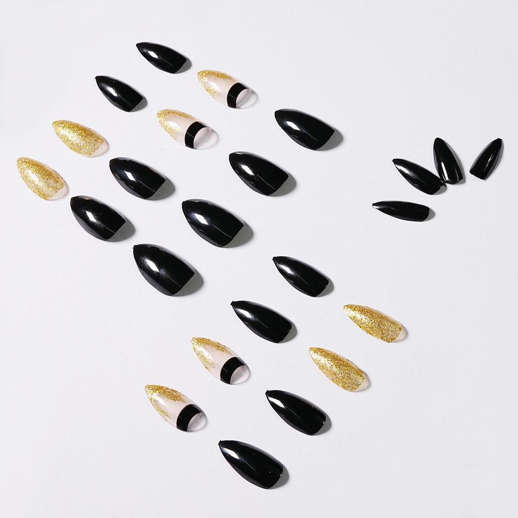 Black Gold Glitter Waterproof Removable False Nail Stickers