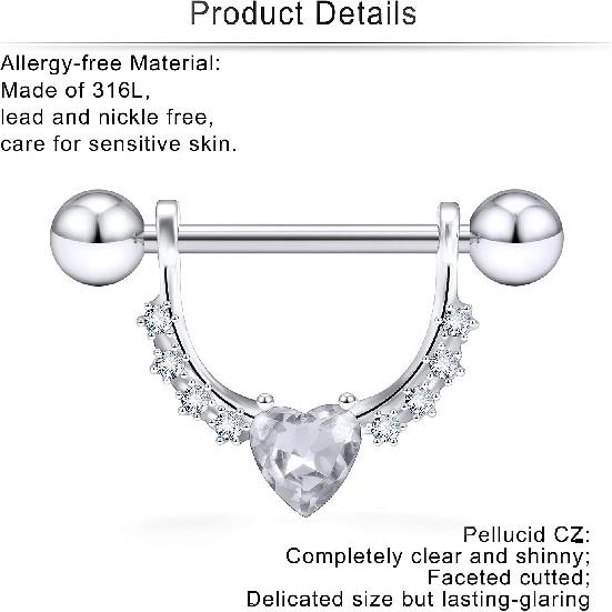 Cisyozi 14G кольца для сосков круглые CZ в форме сердца ювелирные изделия для сосков — фото 7