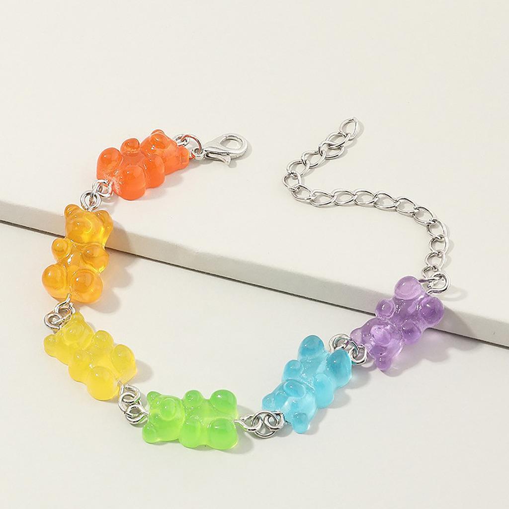 Cartoon Rainbow Candy Bear Ins Colored Gummy Candy Woman Bear Bounce Di Hip Hop Jelly Color Bracelet Girl Bracelet Zircon Gift