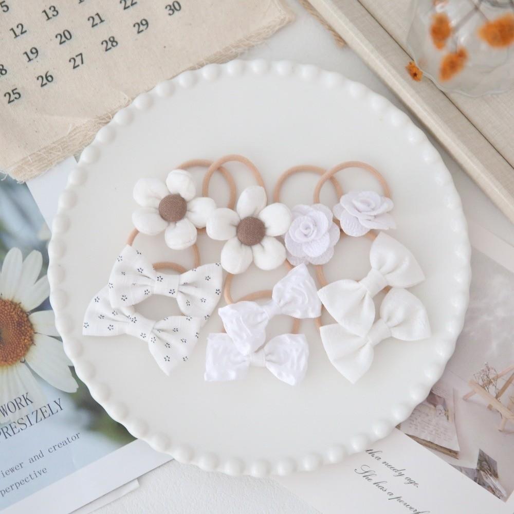 10pcs Handmade Flower Bows Hair Ropes Elastic Harpin Girls Hair Bows Set No Harm Hair Accessories Bowknot Hair Ties