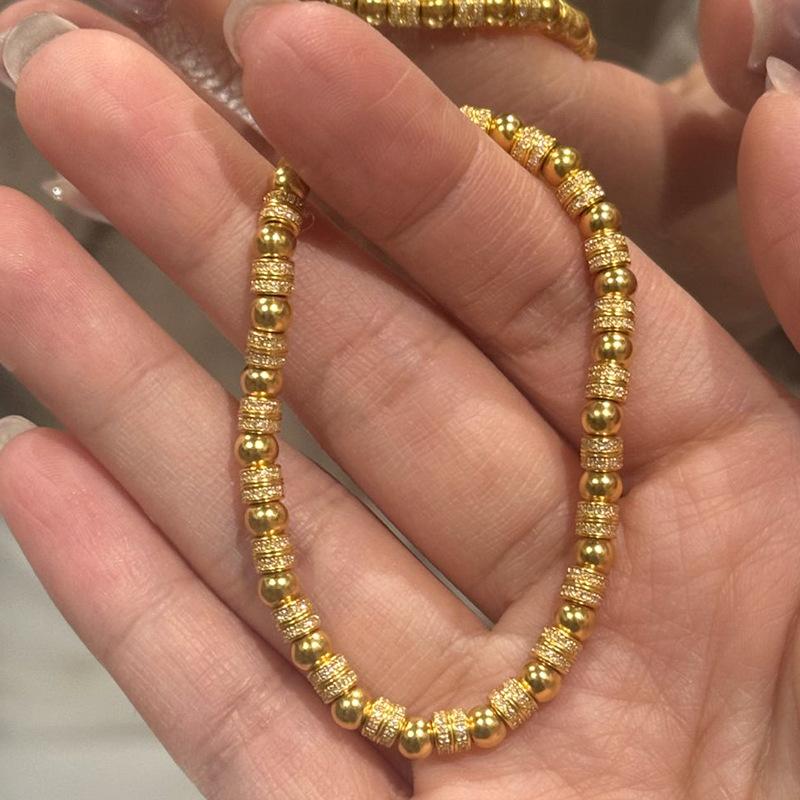 Vintage Exquisite Full Diamond Bead Female Bracelet Charm Cylinder Small Bead bangles Exquisite Banquet fine Gift