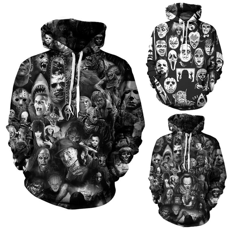 Men 3d Women Print Skull Hooded Sweater Hoodie Sweatshirt Premium Top Pullover