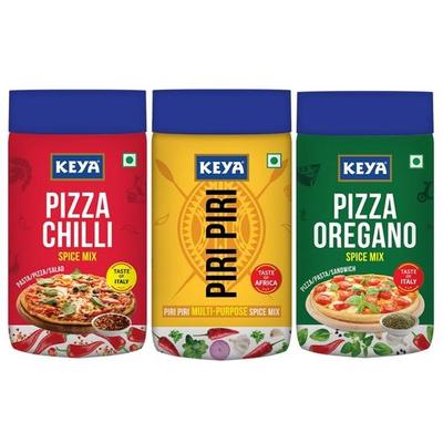 Keya International Koření v rozprašovači | Italská pizza oregano 80g | Piri Piri 100g | Italská pizza chilli 70g | Balení 3 kusů