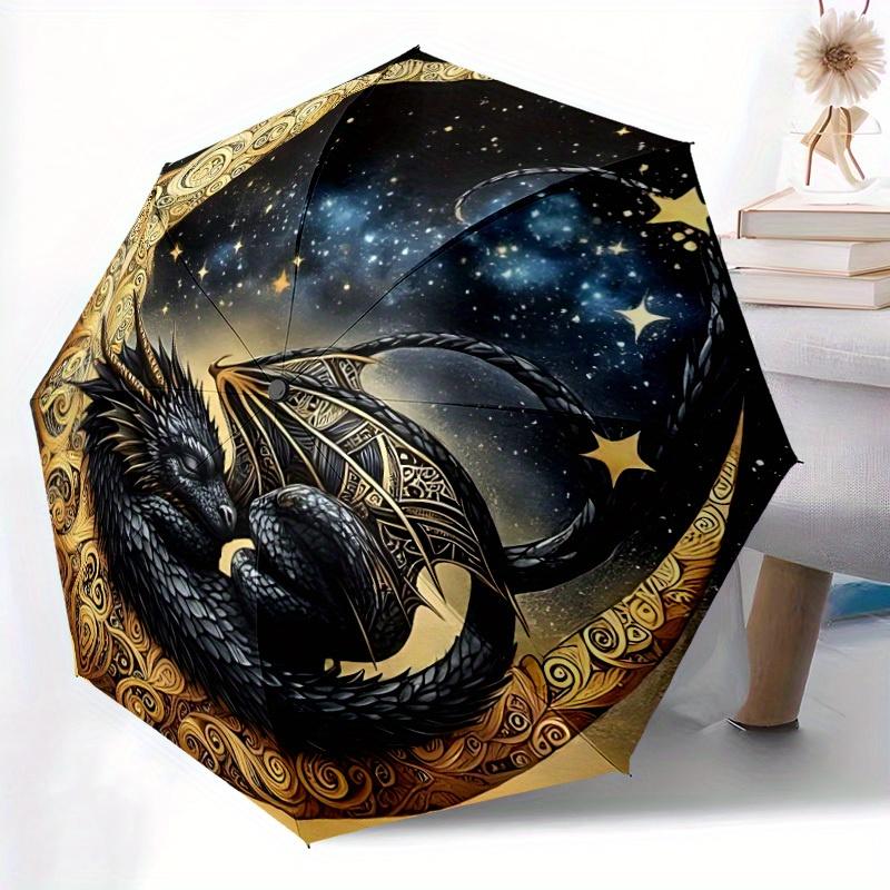 1pc Dragon Moon Automatic Open/close Umbrella, 8-Rib sturdy structure, Portable Travel Umbrella, Parties, Everyday Use, Outdoor Accessory, A