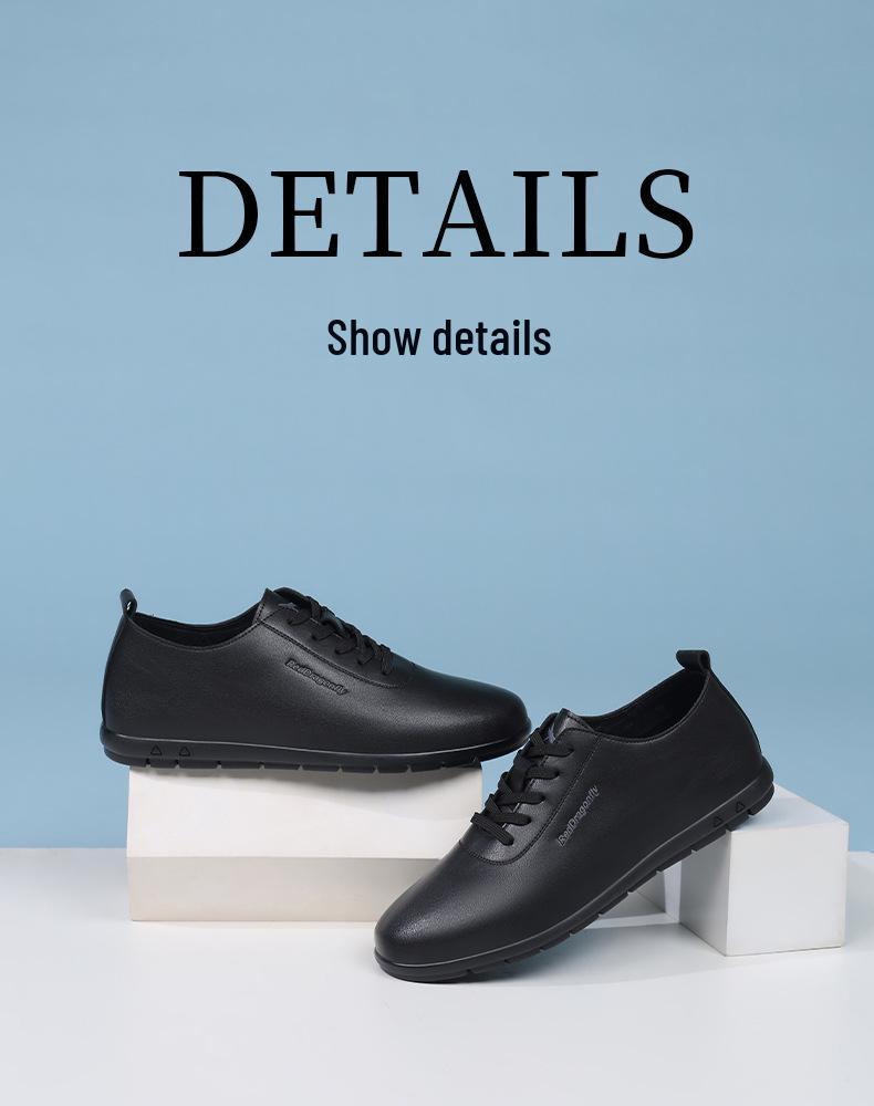 Red Dragonfly Men's Waterproof Leather Casual Shoes - Winter Soft Sole, Flat Bottom, Black