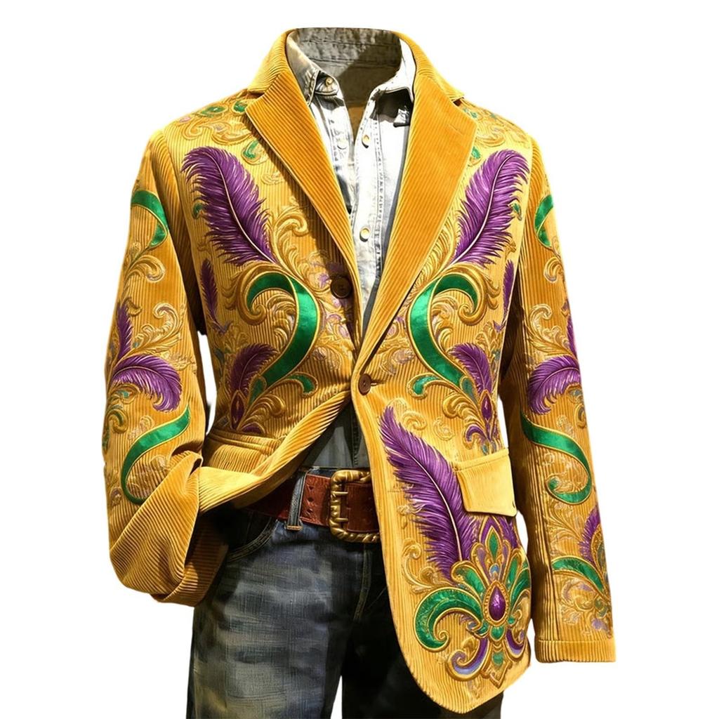 Men's Casual Trend Digital Print Corduroy Cardigan Suit Jacket