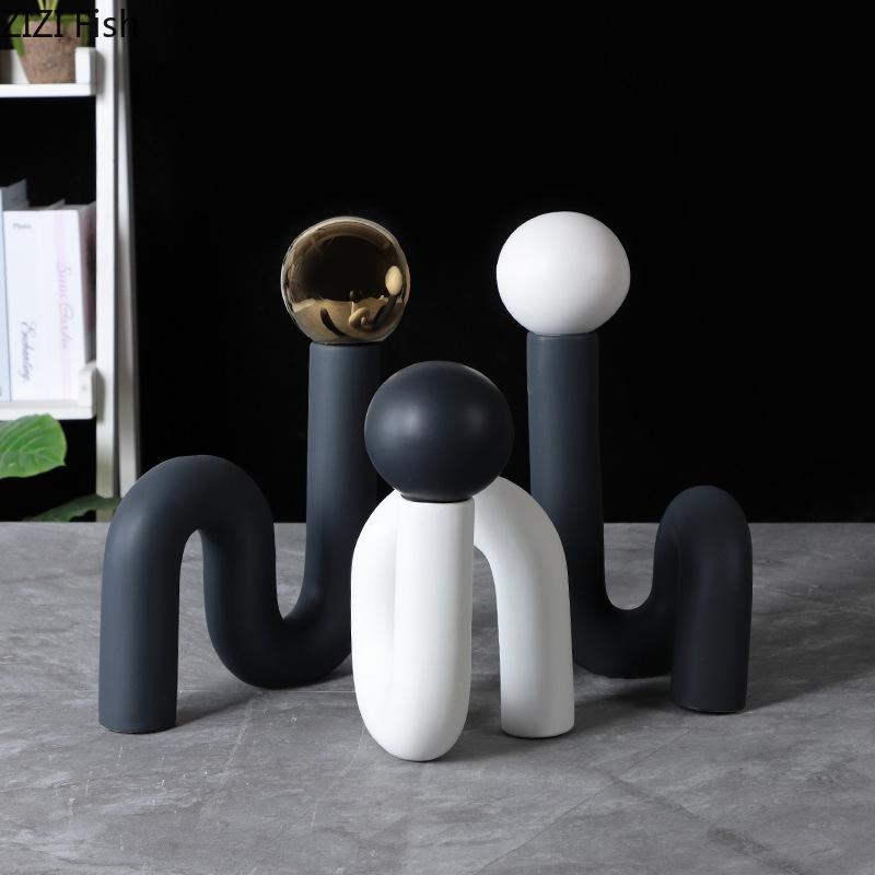 Creative Twisted Pipeline Abstract Artwork Statue Desk Decoration Ornaments Modern Crafts Ceramic Sculpture Room Aesthetic Decor
