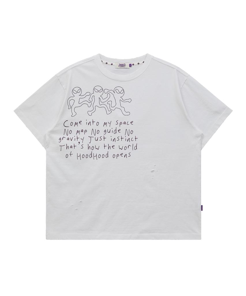 HOODHOOD Three Alien Damaged Short Sleeve T-Shirt White Ver. 2