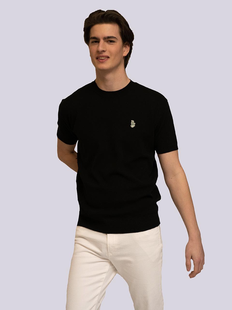Royal Club Holiday Rch Huxley Black Knit Short Sleeve T-Shirt L
