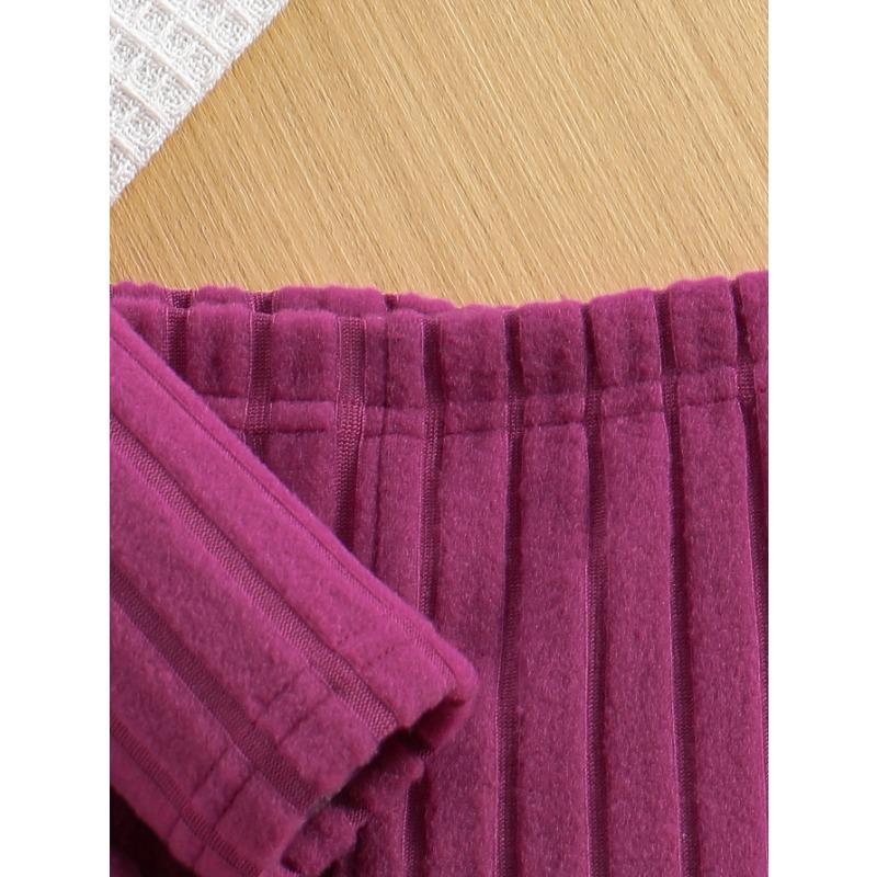 Chic Girls' Bow-Knot Long Sleeve Dress & Pants Set - Cozy Fleece-Lined, Solid Color, Machine Washable - Perfect for Fall/Winter, Perfect for Outdoor