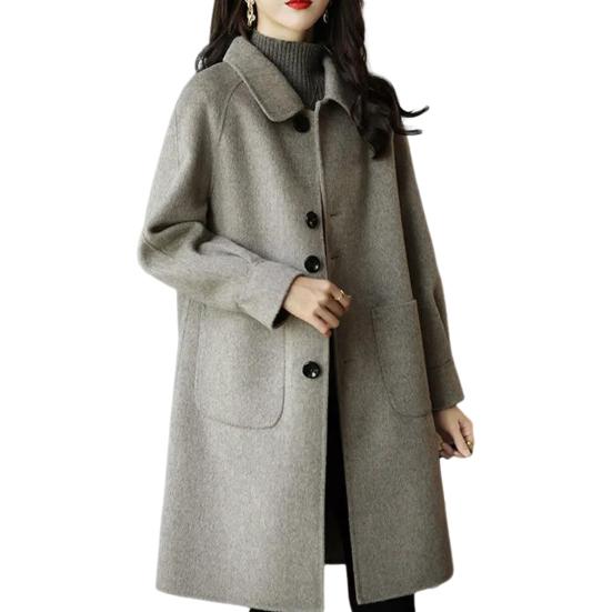 Women Winter Overcoat Turn-down Collar Pockets Pure Color Single-breasted Cardigan Loose Fit Coat Thermal Long Sleeves Commuting Dating Winter Coat