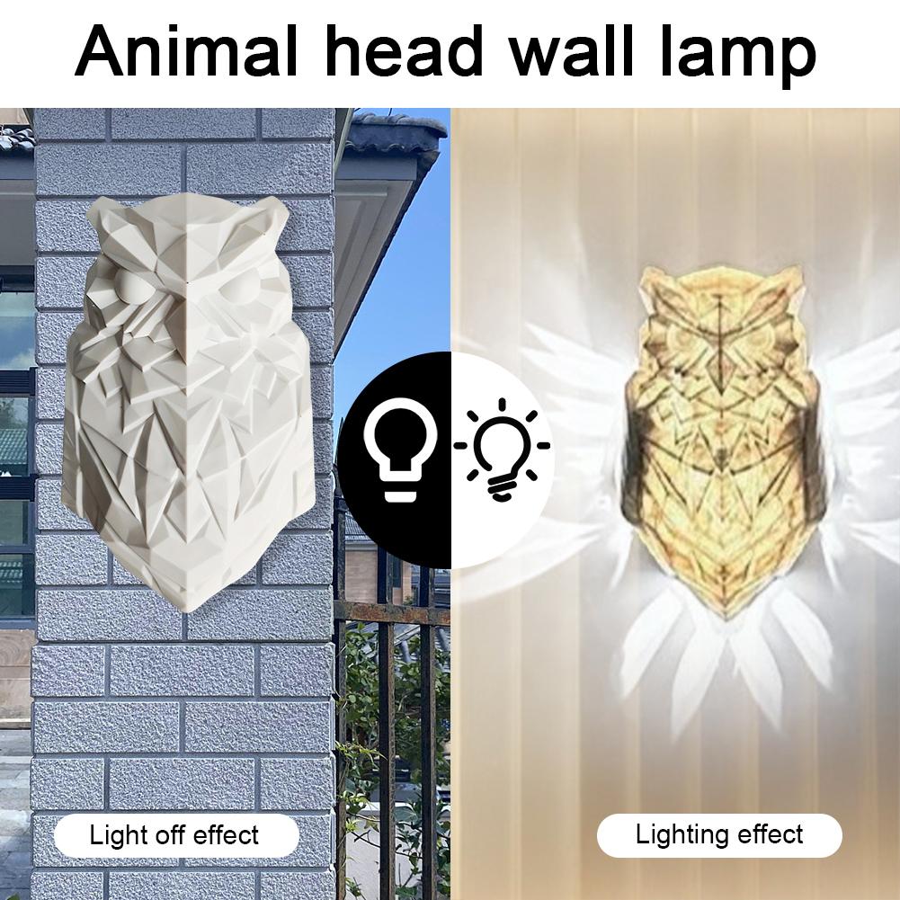 3D Animal Owl Wall Light Battery Operated Resin Animal Statue Light 3D Animal LED Wall Lamp for Staircase Hallway Wall Sconce