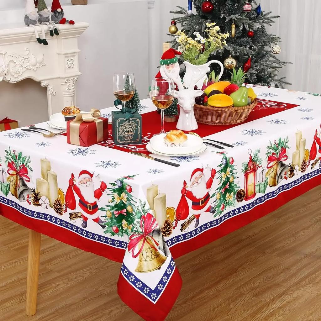 Rectangle Christmas Santa Claus Xmas Tree Tablecloth Dining Room Decor Waterproof Holiday Party Decor Tablecloth For Table