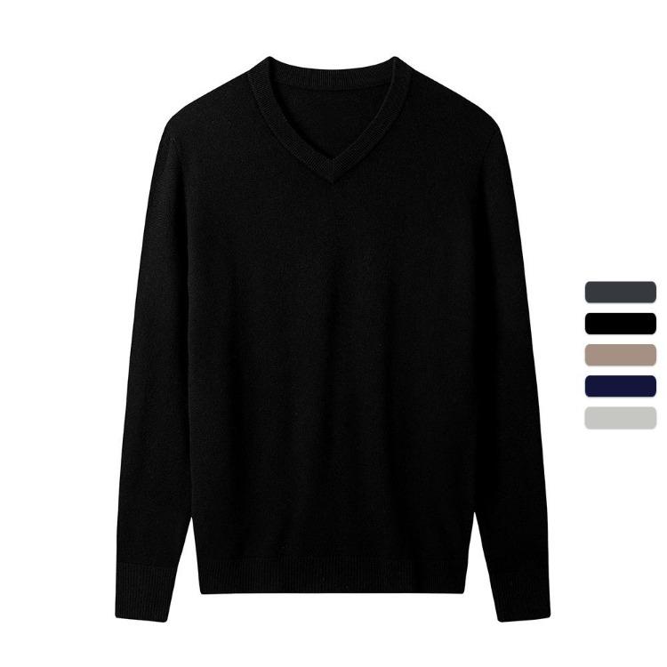 Men Autumn V Neck Merino Wool Knit Pullover Warm Solid Sweater