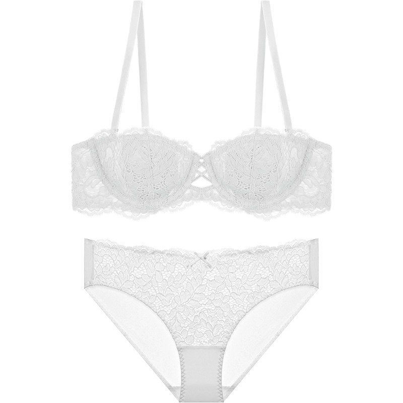 New popular French tube top strapless underwear women's suit thin big breasts show small lace gathering sexy bra cover