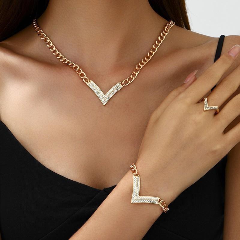 European and American Personalized Metal Geometric Collar Creative Simple Metal Necklace Bracelet Jewelry Set