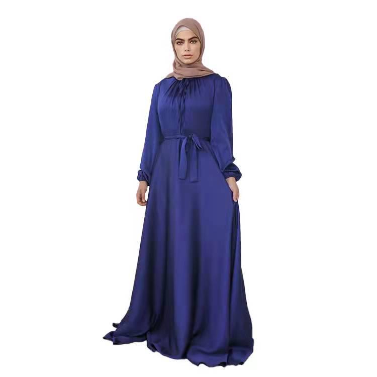 Yiduoduo Elegantes Satin-Kleid mit langem Rock, weicher Taille und großem Schwung (Europäischer und amerikanischer Stil)