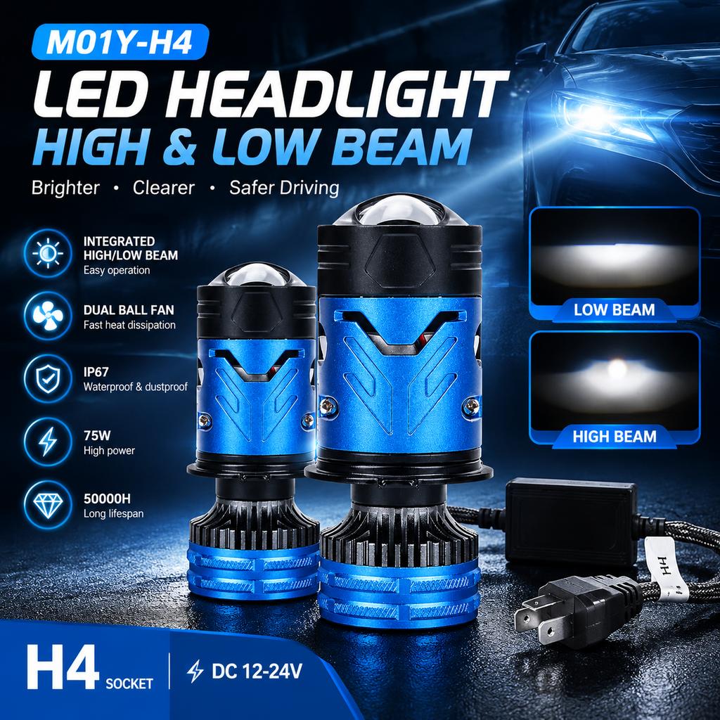 M01 H4 Car LED Headlight Bulb 75W High Brightness Upgrade