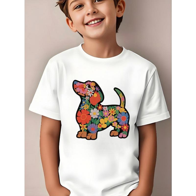 European Sizes Fashionable Short-Sleeve Shirt for Boys, Featuring a Vibrant Floral Design: an Artistic And Adorable T-Shirt