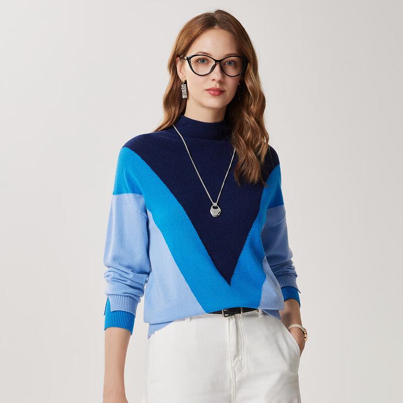 Zhaojun Women's Colorblock Wool Mock Neck Sweater