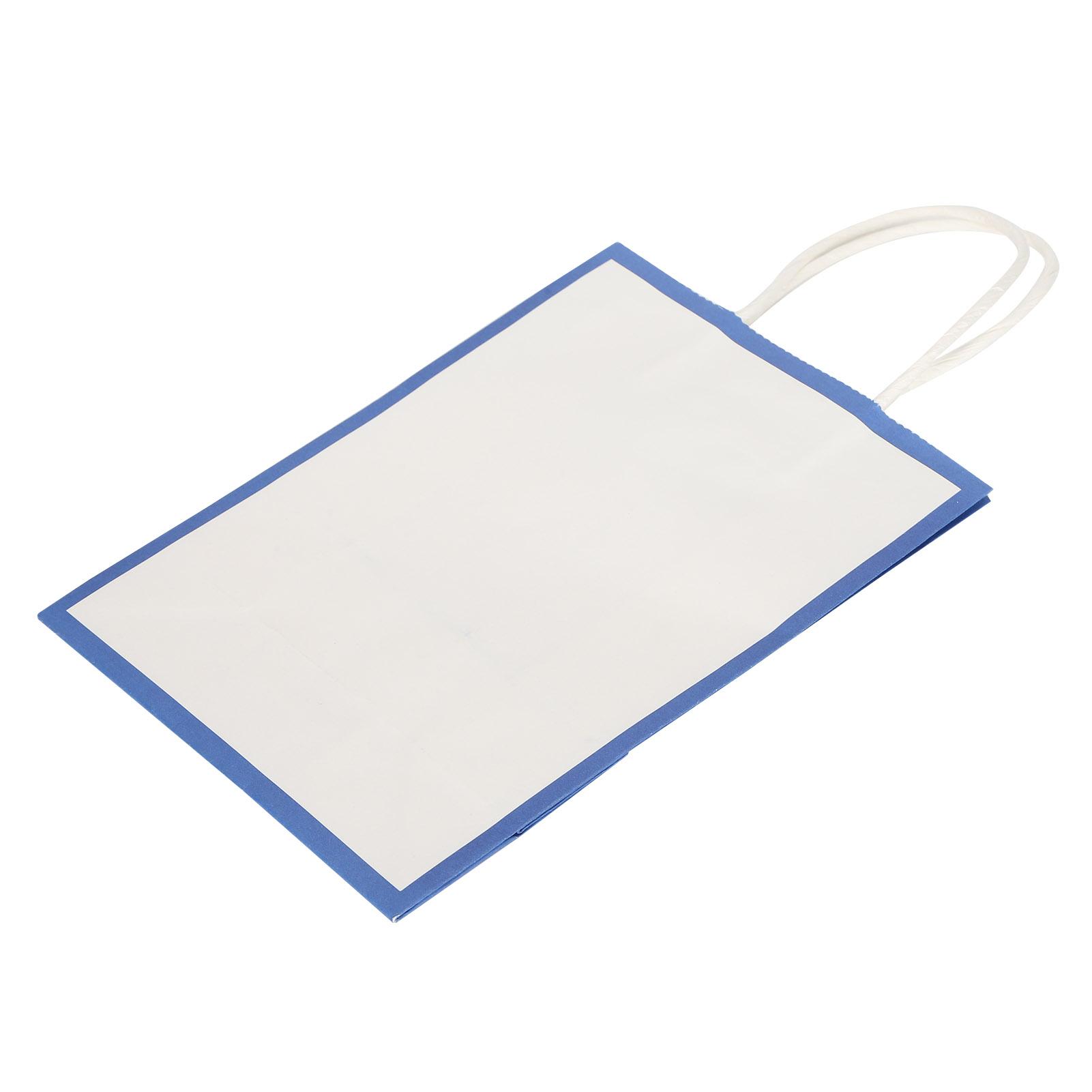 10 шт. Бумажный пакет для покупок, Портативный крафт-пакет для подарков, Белый с синим краем