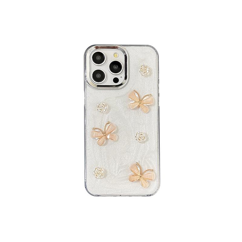 Butterfly Flower Glitter Mobile Phone Case For Iphone17Promax Epoxy Apple 14Plus Soft Case 16 Women'S Models