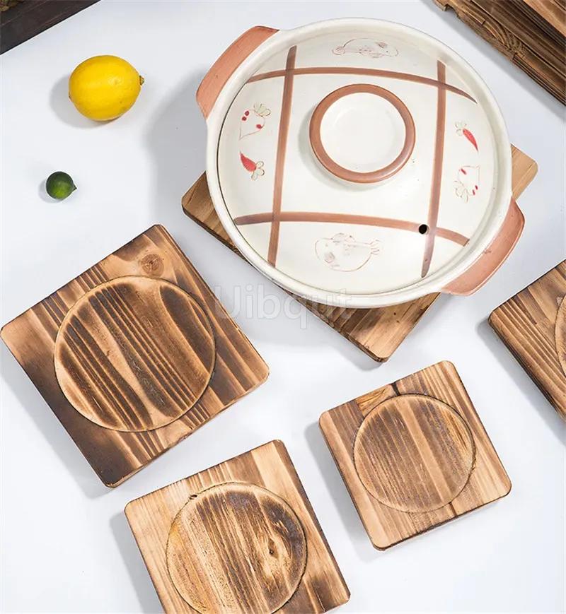 Heat Insulation Wooden Mat Iron Plate Bottom Board Bowl BBQ Square Wood Pad Stone Casserole Pot Pad Placemat for Dining Table