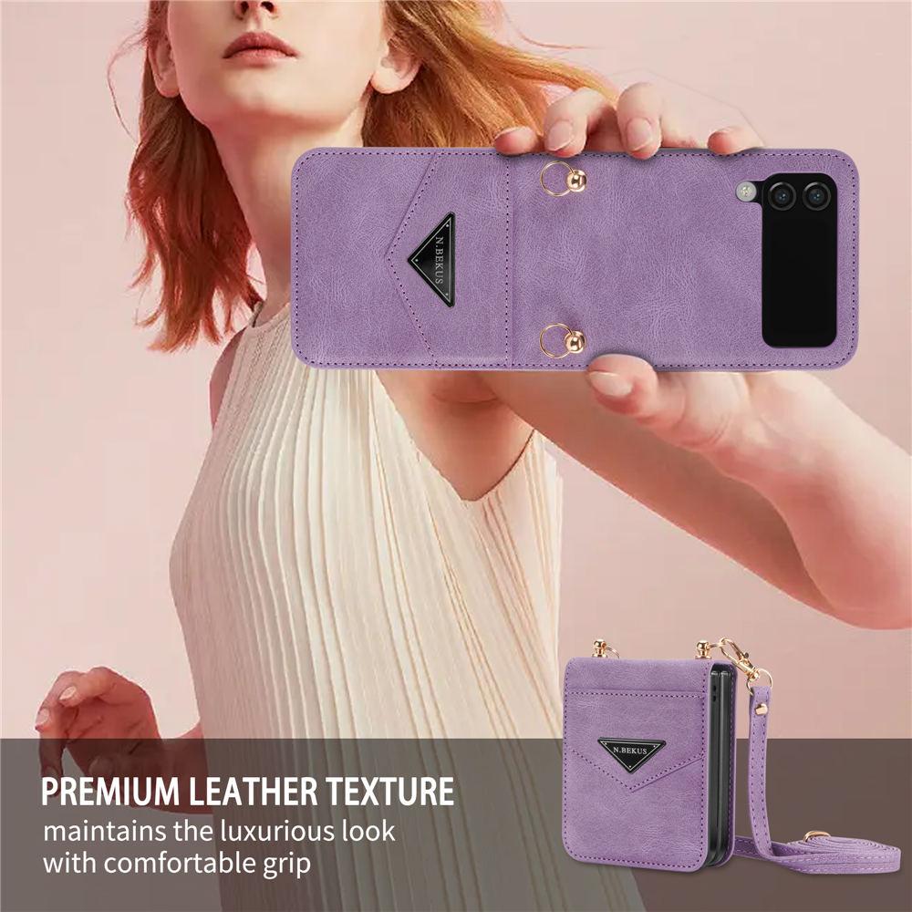 Leder Kreditkarten Handyhülle Für Samsung Galaxy Z Flip 6 Flip 5 Flip 4 3 Brieftasche Lanyard Hülle