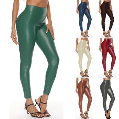 Women's Leather Pants Ultra Soft Stretch Leather Leggings Ladies Fashion Slimming High Waist Pencil Pants