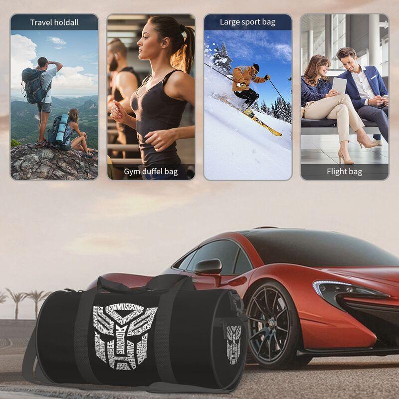 White Transformer Autobots Film Print Travel Duffel Bag Shoes Compartment for Men Women Foldable Lightweight Yoga Gym Sports Bag
