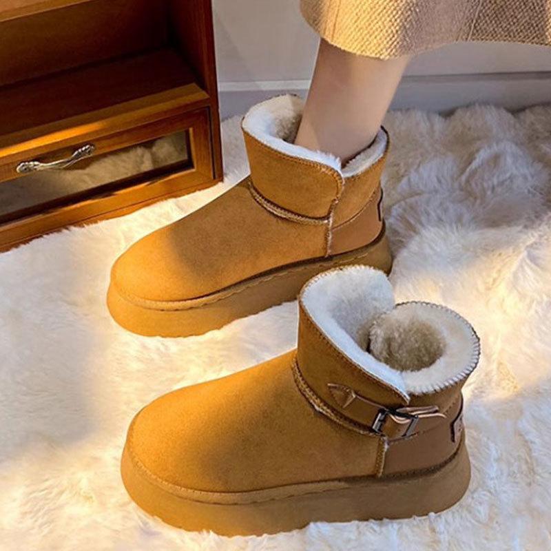 Fur Integrated Short Boots, Piled and Thickened Warm Northeast Cotton Shoes 2025 Winter New Thick-soled Snow Boots Women's