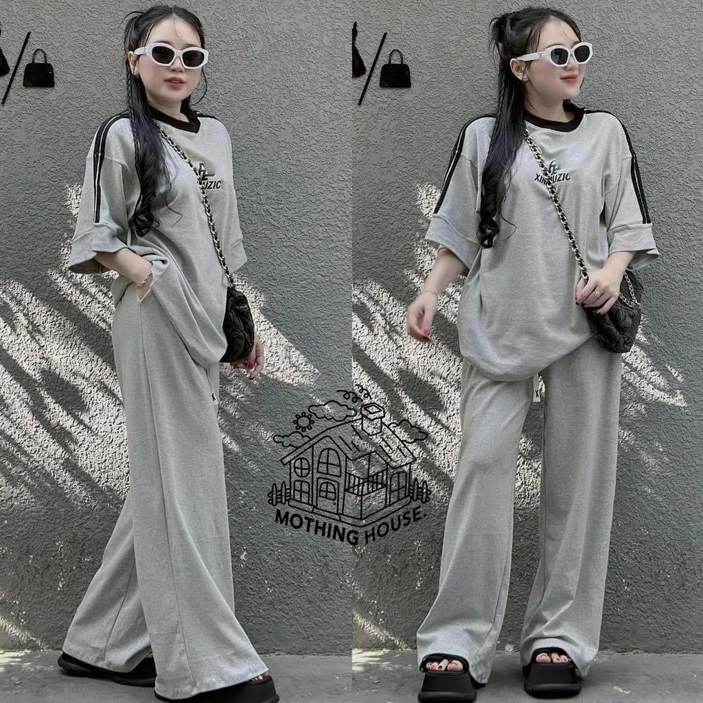 American-Style Women's Summer Fashion: Embroidered Letter Loose Two-Piece Set with Short Sleeve Top & Wide-Leg Pants, Plus Size