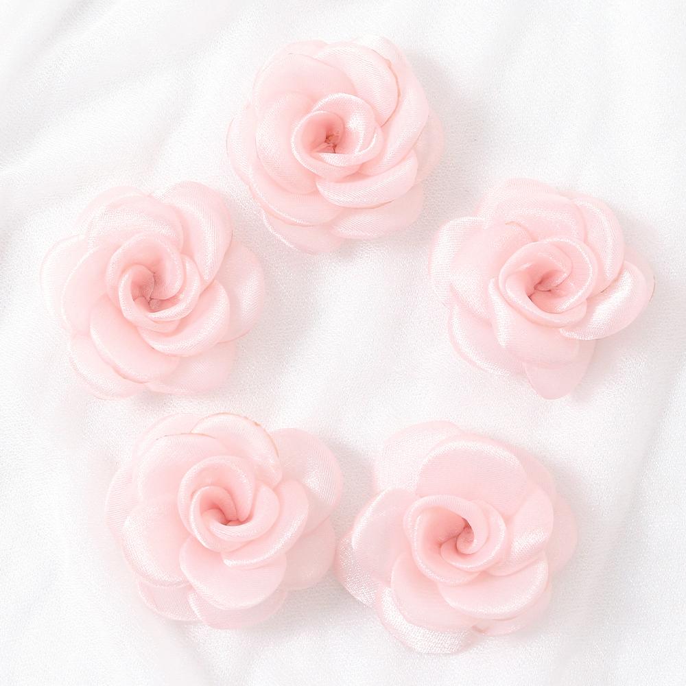 3/5Pcs 5cm White Camellia Rose Chiffon Fabric Flower for Home Room Wedding Invitation Artificial Flowers for Dress Decoration