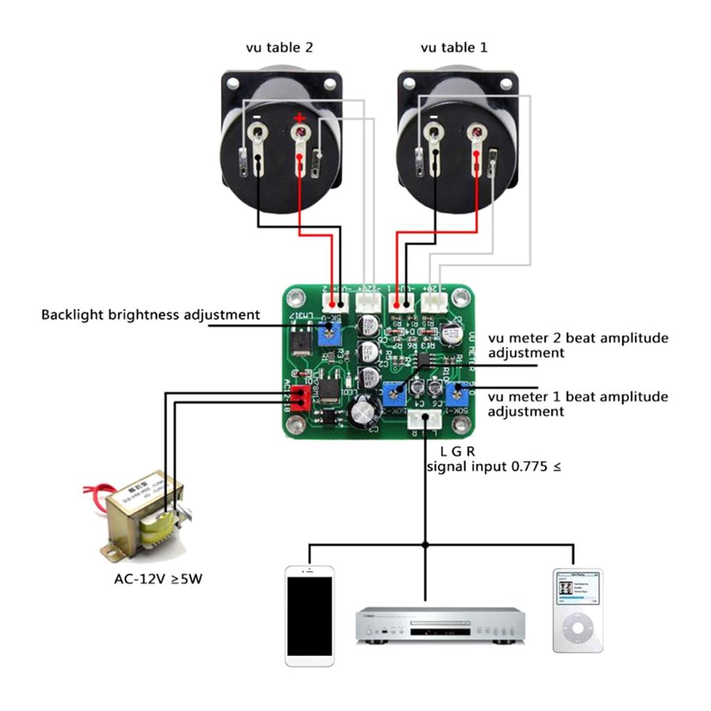Preamp and VU Meter Set Power Amplifier VU Meter Head with Front Driver Module Board and Connection Cable