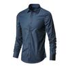 Men Shirt Turn-down Collar Long Sleeve Single-breasted Solid Color Stretchy Slim Fit Soft Plus