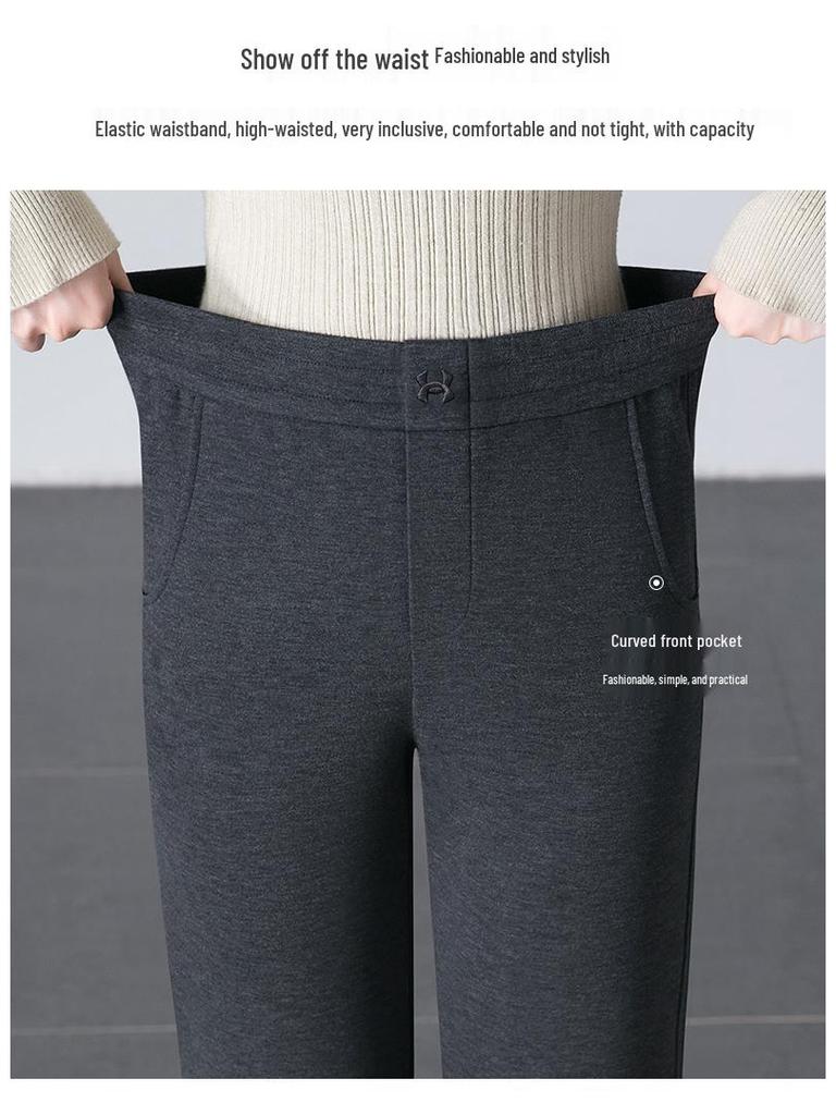 Women's Winter Elastic Waist Loose-Fit Wool Acetate Pants - Slimming, Versatile, Thick, Narrow-Leg To Wide-Leg Design
