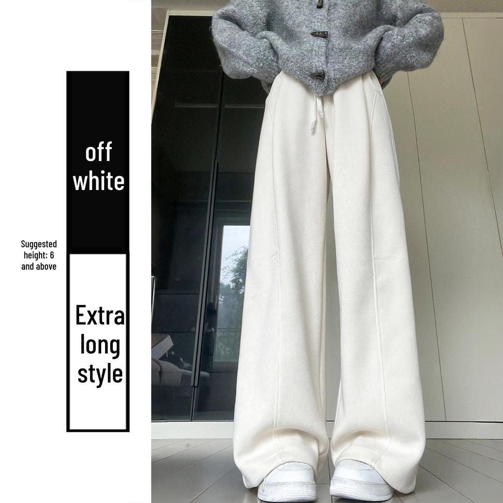 Women's High-Waisted Gray Corduroy Wide-Leg Pants - Autumn/Winter Plus Velvet Thickened Long-Leg Sports Sweatpants