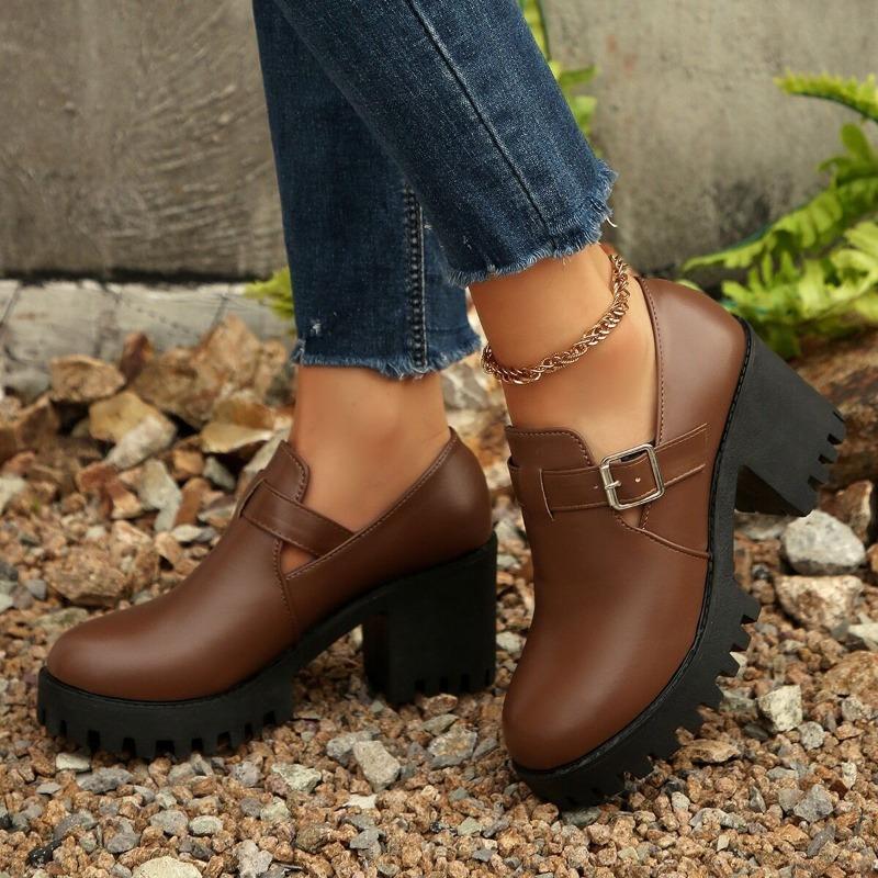 British Style Deep-mouthed Single Shoes Women's 2025 Autumn New Plus-size Retro High-heeled Professional Leather Shoes