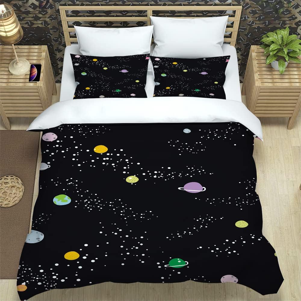 Universe Planets Decor Duvet Cover, Outer Space Theme Comforter Cover Teens Kids Starry Sky Series Quilt Cover Soft Bed Cover