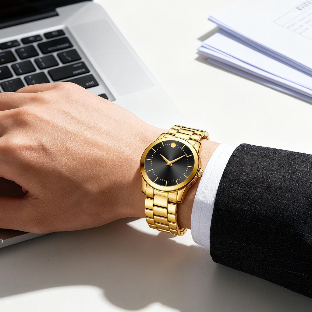 Gold Business Simple Men'S Watch Waterproof Quartz Watch Men'S Watch Steel Belt Watch