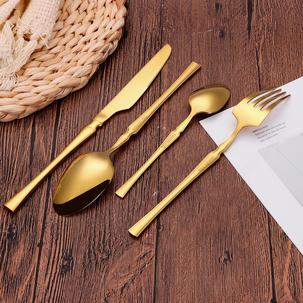 8/12/16/20/24Pcs Sliver Thin Cutlery Gold Dinner Set Stainless Steel Tableware Mirror Western Knife Fork Spoon Solid Color