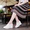 Elegant Office Lady Wedges Shoes Flat Platform Casual Genuine Leather White Shoes Spring Summer Wedge Heels 6cm