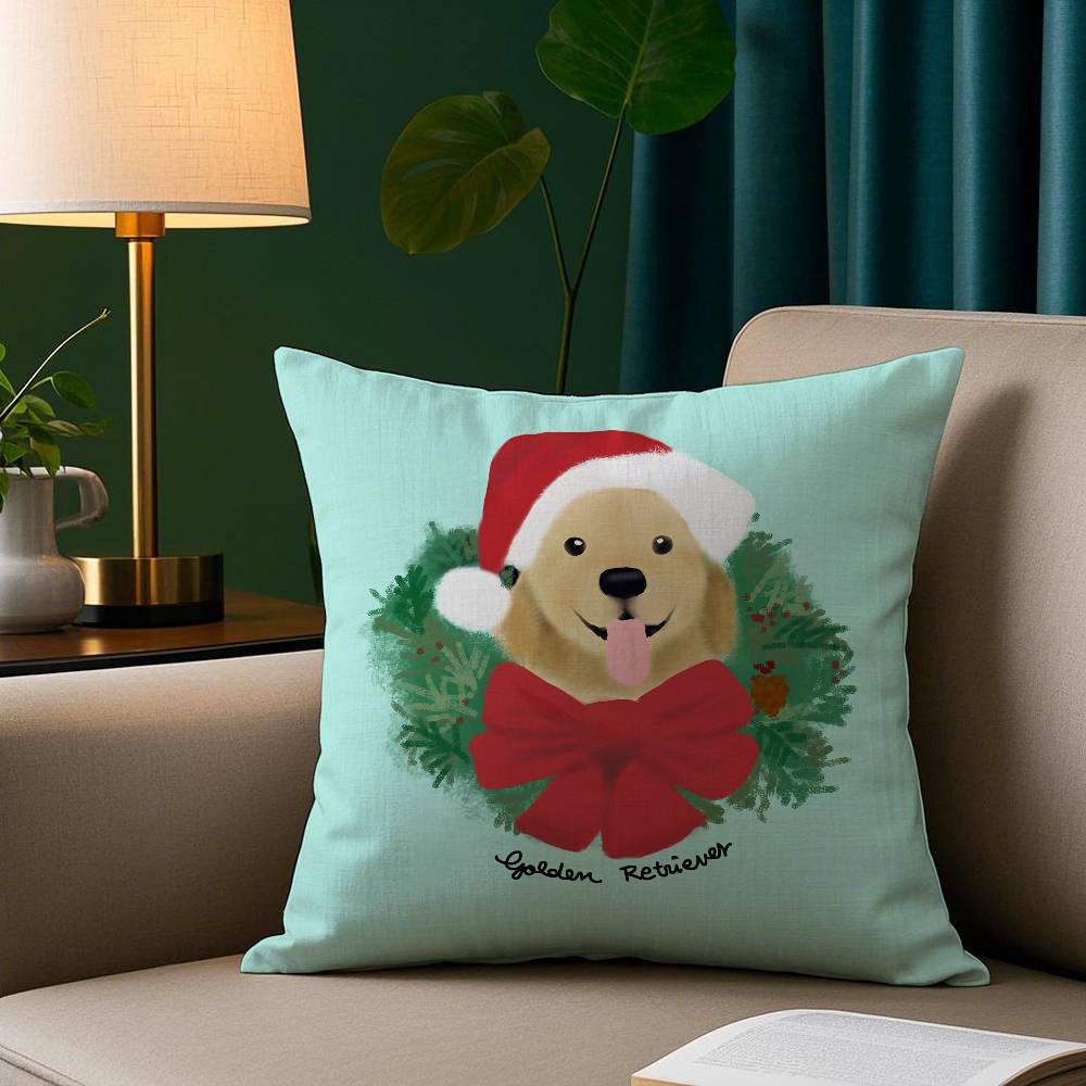 Christmas Puppy Pillow Case Short Plush Print Cushion Cover Square Throw Pillow Covers Sofa Home Decor