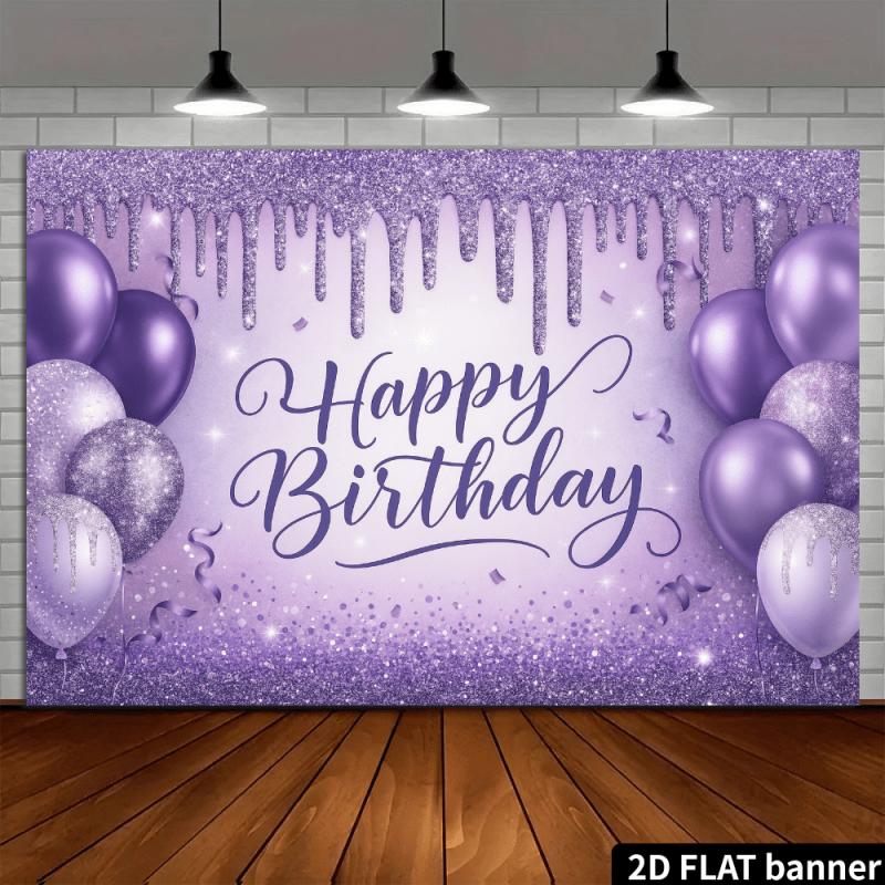 One 2D Flat Purple Glitter Background Cloth for Birthday Celebration Suitable for Birthday Parties and Themed Events.
