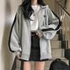 Women Loose Casual Hoodie Coat Cardigan with Zipper Long Sleeves Contrast Color Hooded Soft Warm Outerwear for Spring