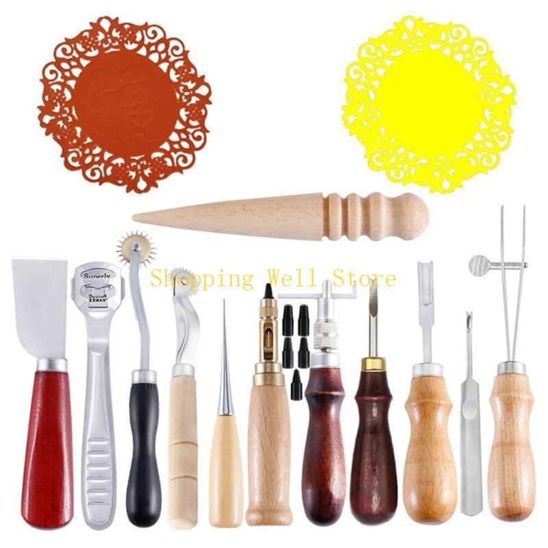KX4B Leather Craft Hand Tools and Accessories for Sewing Stitching Stamping Carving