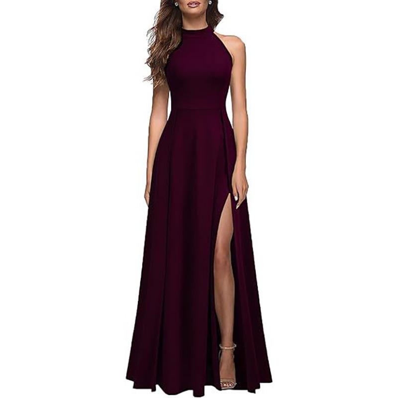 2025 Summer Women's Fashion: Sexy Slit Halter Neck Evening Gown – High-End Feel Long Skirt